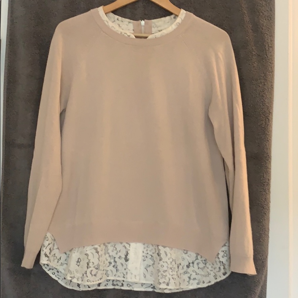 Joie dusty rose sweater with lace detail